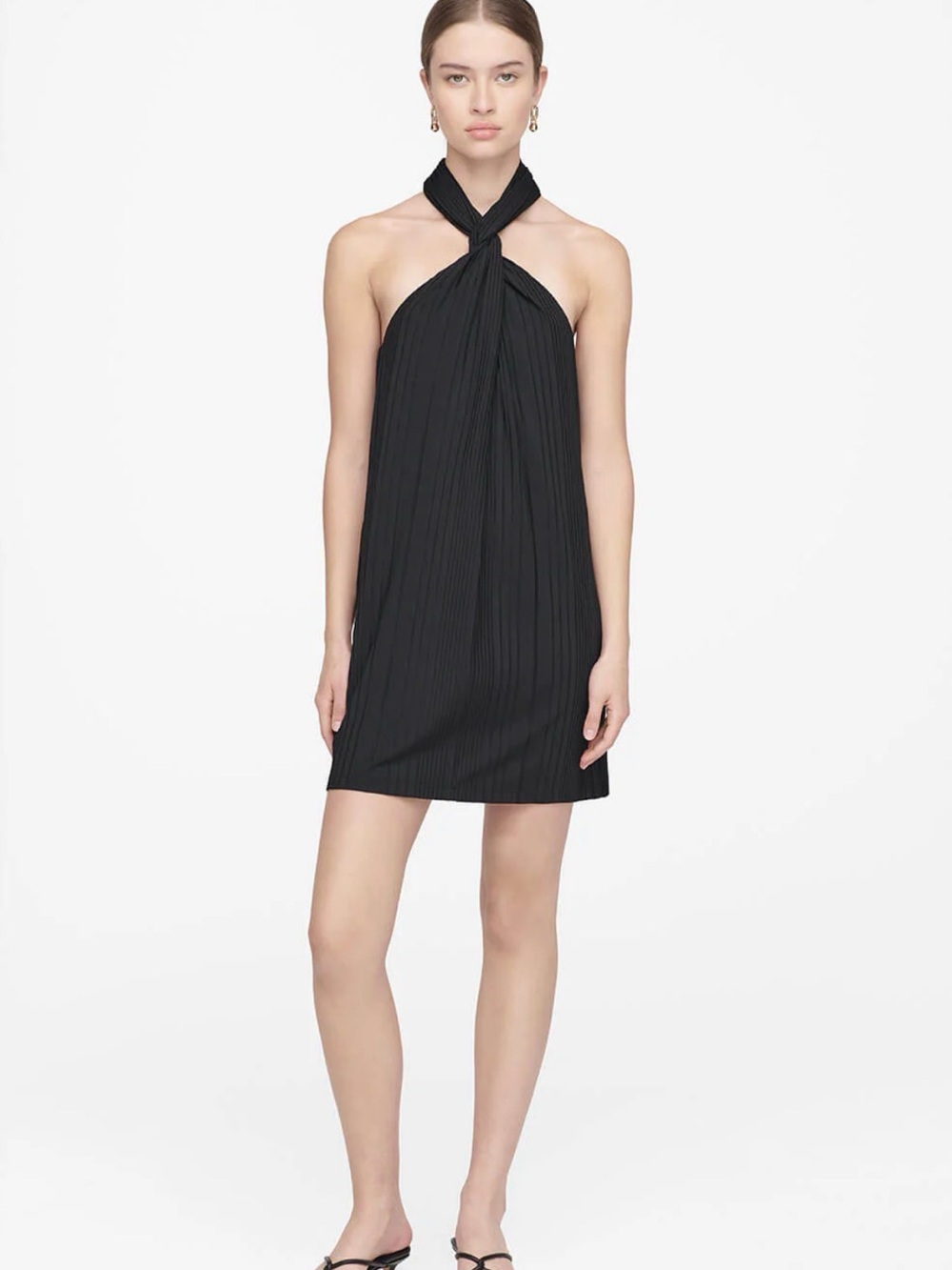 Twist Halter Jesse Black Pleated Mini Dress NWT